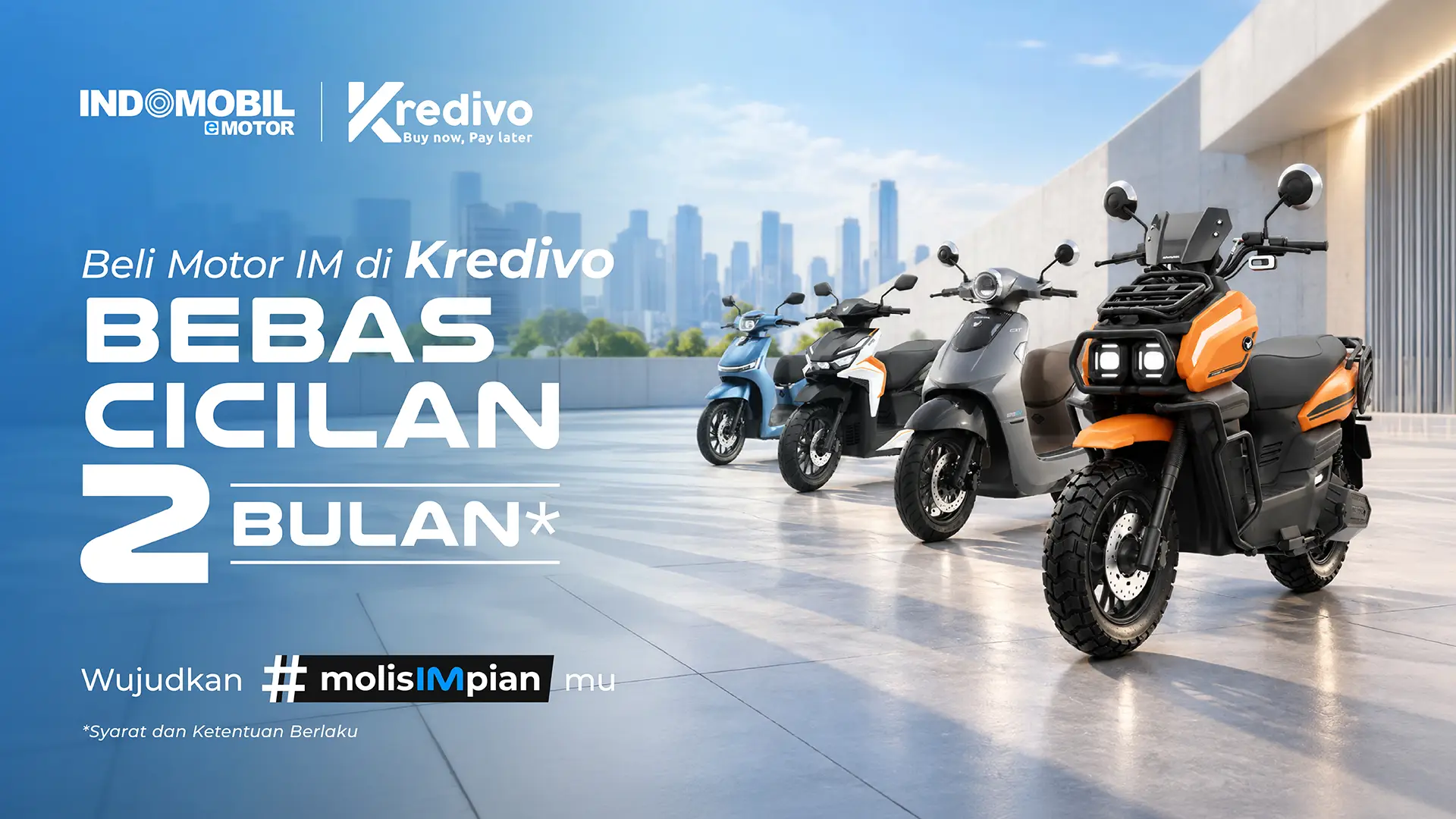 Promo Motor Listrik Indomobil eMotor: Nikmati Bebas Cicilan 2 Bulan via Kredivo